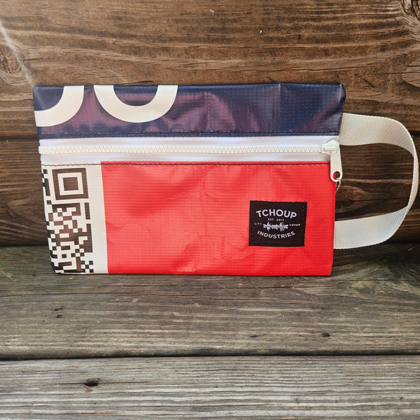SAMPLE SALE Recycled Banner Zip Pouch RED + BLUE