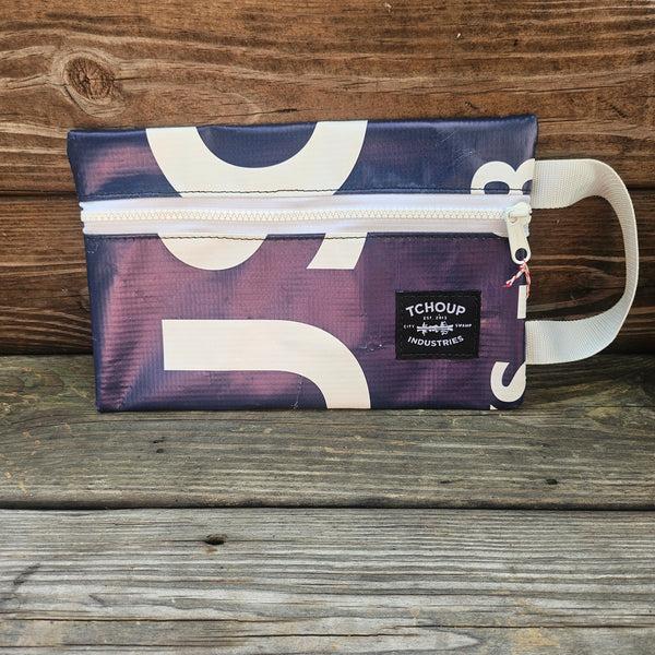 SAMPLE SALE Recycled Banner Zip Pouch RED + BLUE