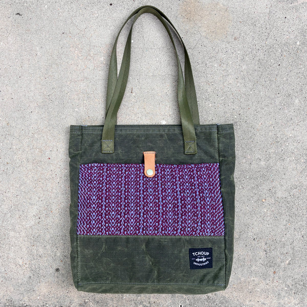 Simple Tote Olive w/ Periwinkle Static Woven