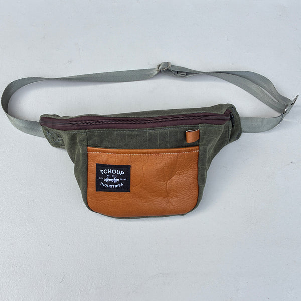 SAMPLE SALE Fanny Pack Olive w/ Leather Panel