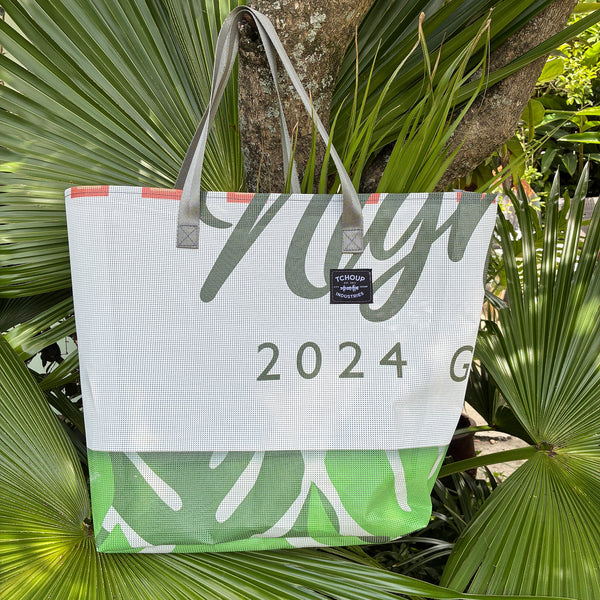 SAMPLE SALE Mesh Banner Tote Tropical Leaf