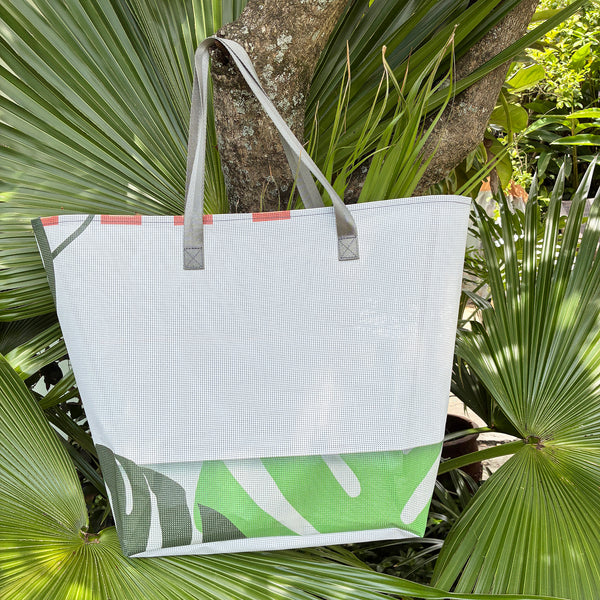 SAMPLE SALE Mesh Banner Tote Tropical Leaf
